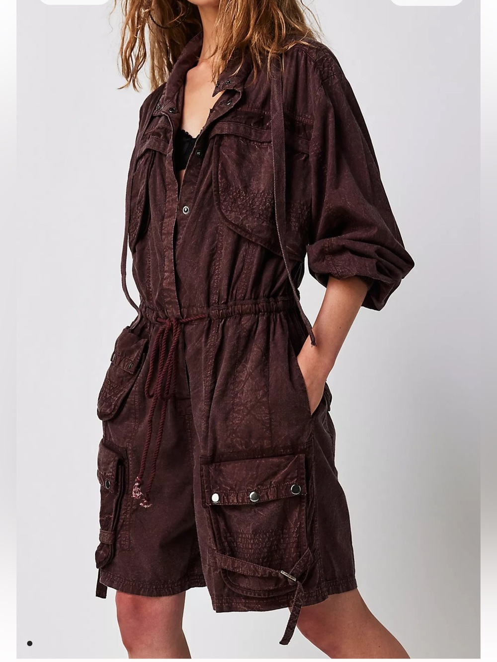 Free People Moon Bay Parachute Shortalls- Brown